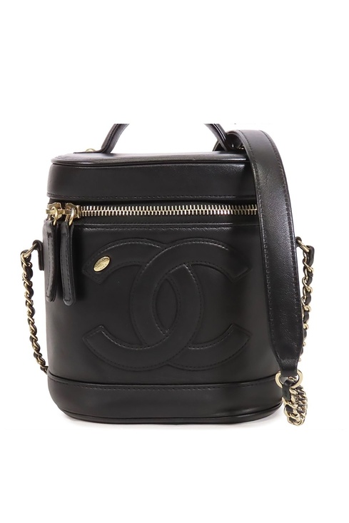 Chanel Handbags - Chanel Vanity Black Gold Lambskin 2-Way Chain CC Logo Shoulder Bag